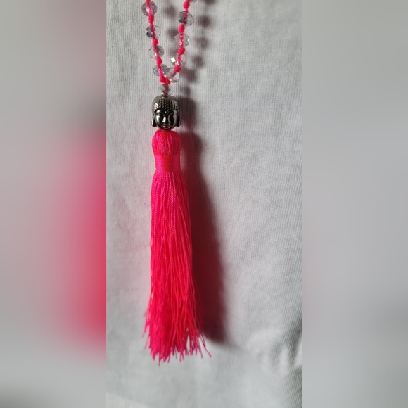 Hot Pink Buddha Tassel Beaded Necklace - Picture 12 of 14